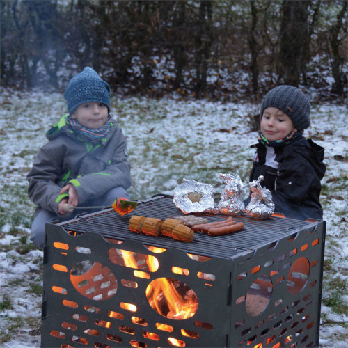Bålplads af stål, havebålplads, åben grill, bålplads, grillplads