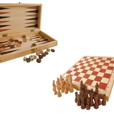 Skak og backgammon i trækasse