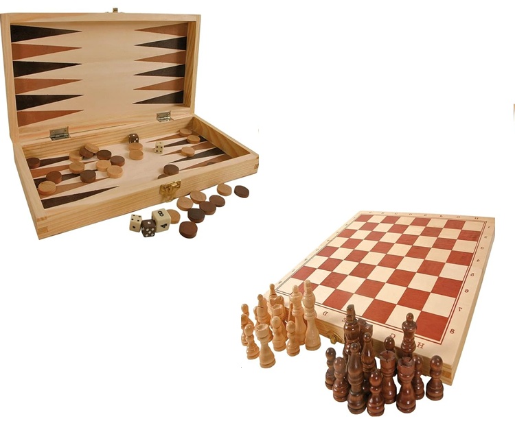 Skak og backgammon i trækasse